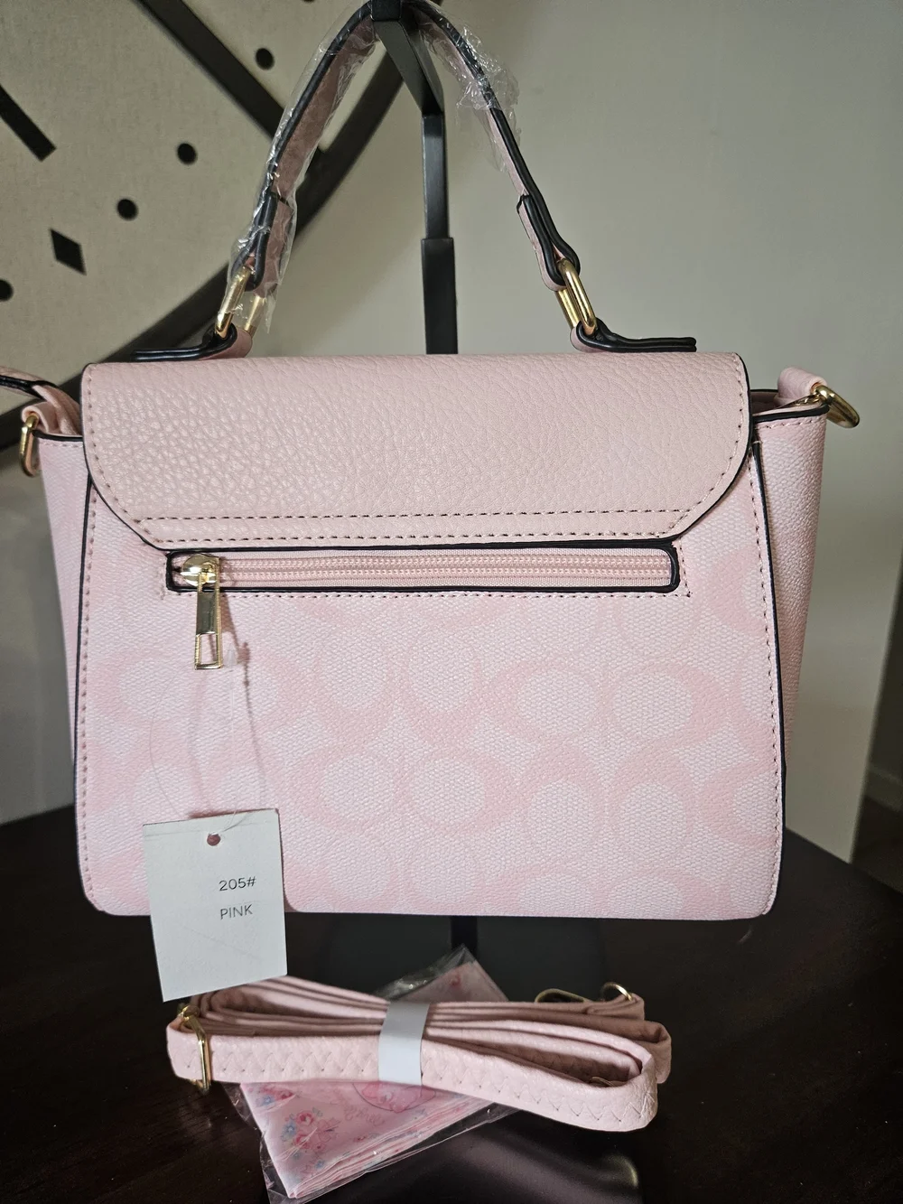 Pink Top-Handle Satchel Handbag with Gold Accents